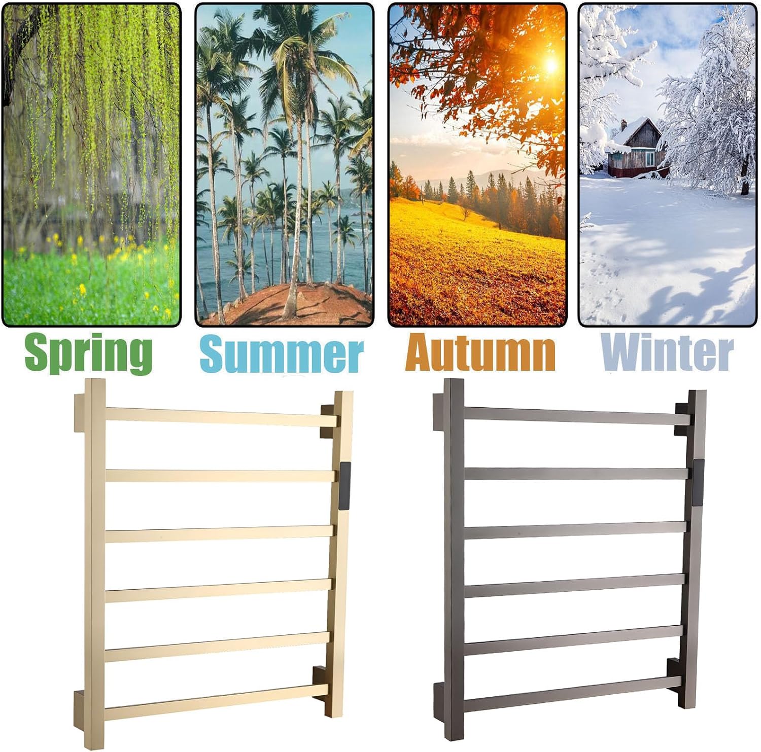 Brushed Gold,Right Wire,Wall Mounted Heated Towel Bar,Electric Heated Towel Drying Rack for Bathroom Radiator,Stainless Steel Thermostatic Rack