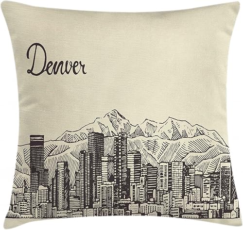 Ambesonne Colorado - Funda de cojín con diseño de ciudad vintage, diseño de ciudad de Denver con edificios y montañas, funda de almohada cuadrada
