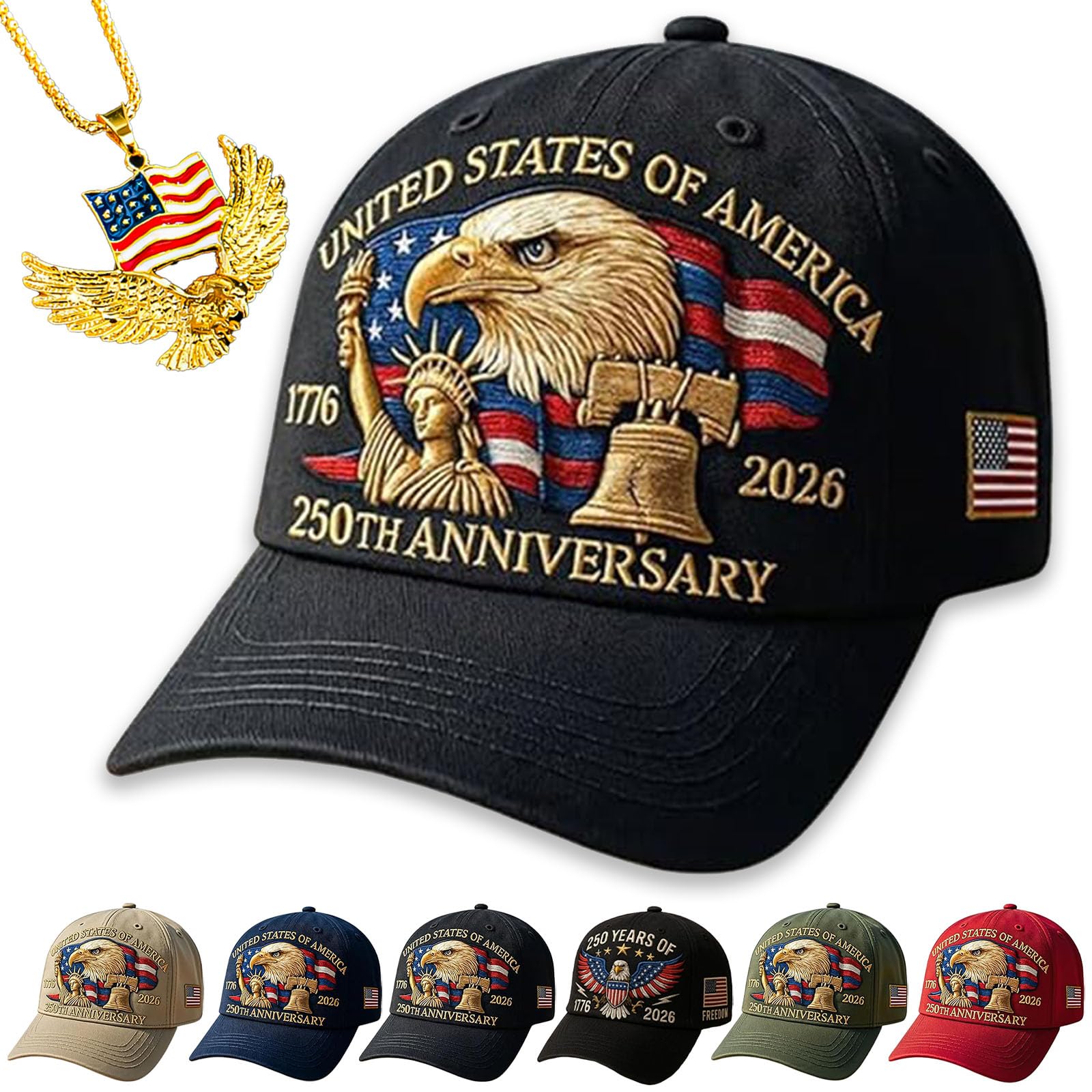 NNBWLMAEE 250 Anniversary USA Hat - Bald Eagle Printed, Marine Corps 250th Anniversary Hat, Adjustable Retro Washed Cap, Men & Women (Black1)