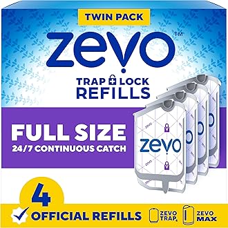 Zevo Flying Insect Trap Official Refill Cartridges - Fits Both Zevo Trap & MAX Indoor Fly Trap - Authentic Trap+Lock Technology to Catch Gnats, House & Fruit Flys (4 Official Refill Cartridges)