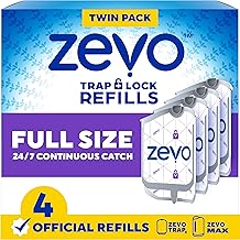 Zevo Flying Insect Trap Official Refill Cartridges - Fits Both Zevo Trap & MAX Indoor Fly Trap - Authentic Trap+Lock Technology to Catch Gnats, House & Fruit Flys (4 Official Refill Cartridges)