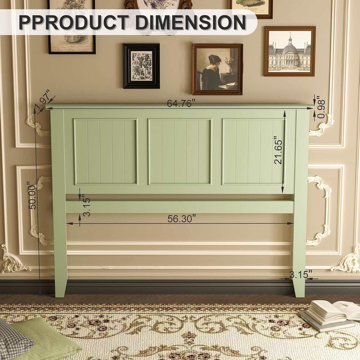 Scurrty Antique Style Wood Headboard Queen Size, Modern Headboard with Vintage Wood Frame, Bedroom Furniture (Green)