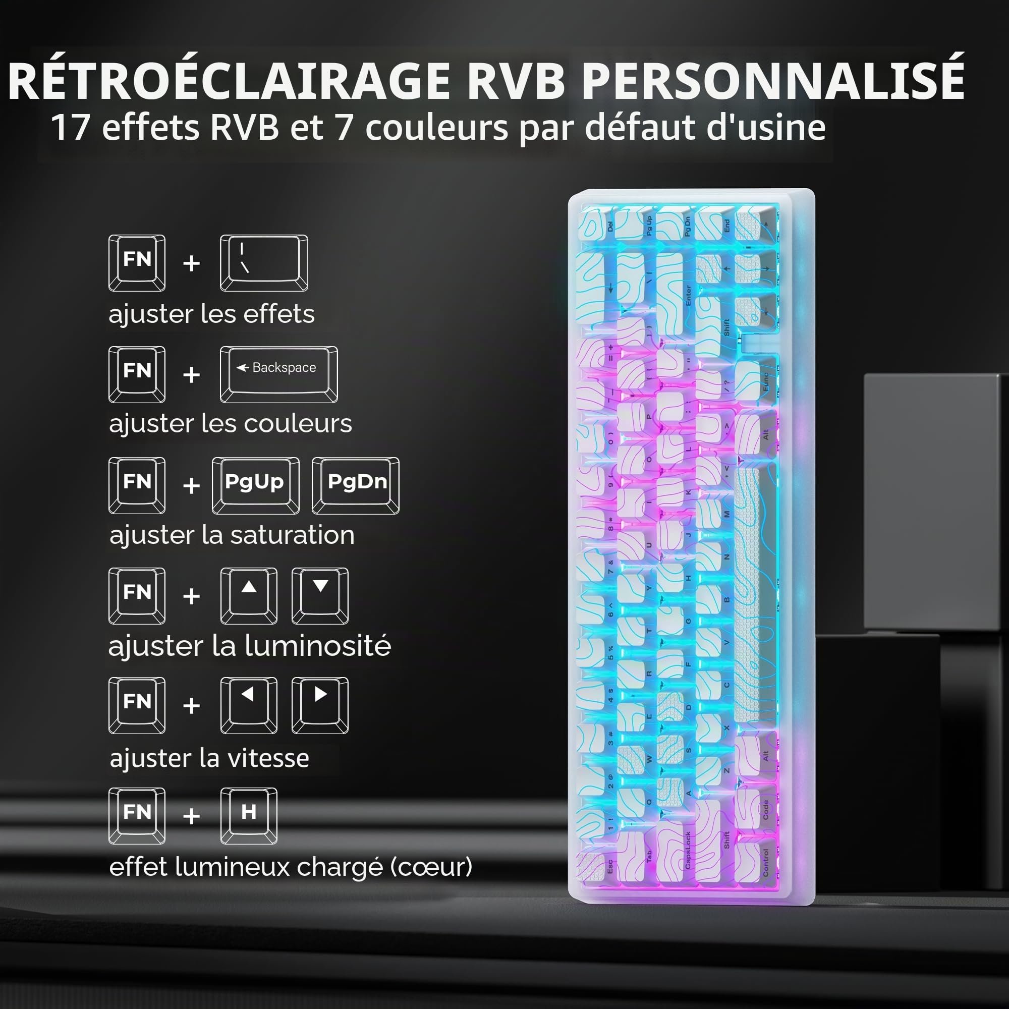 HITIME XVX M67 Clavier sans fil 60 % sans fil, clavier de jeu topographique QMK/VIA, clavier mécanique Thocky Creamy Tri-mode, joint d'étanchéité remplaçable à chaud, technologie IMD RVB pour Windows