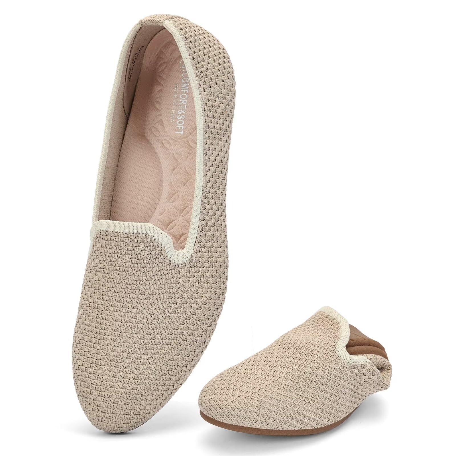 Puxowe Damen Ballerina Slip On Strick Kleid Flache Schuhe Pumps Bequem Ballerinas für Damen Runde Zehe