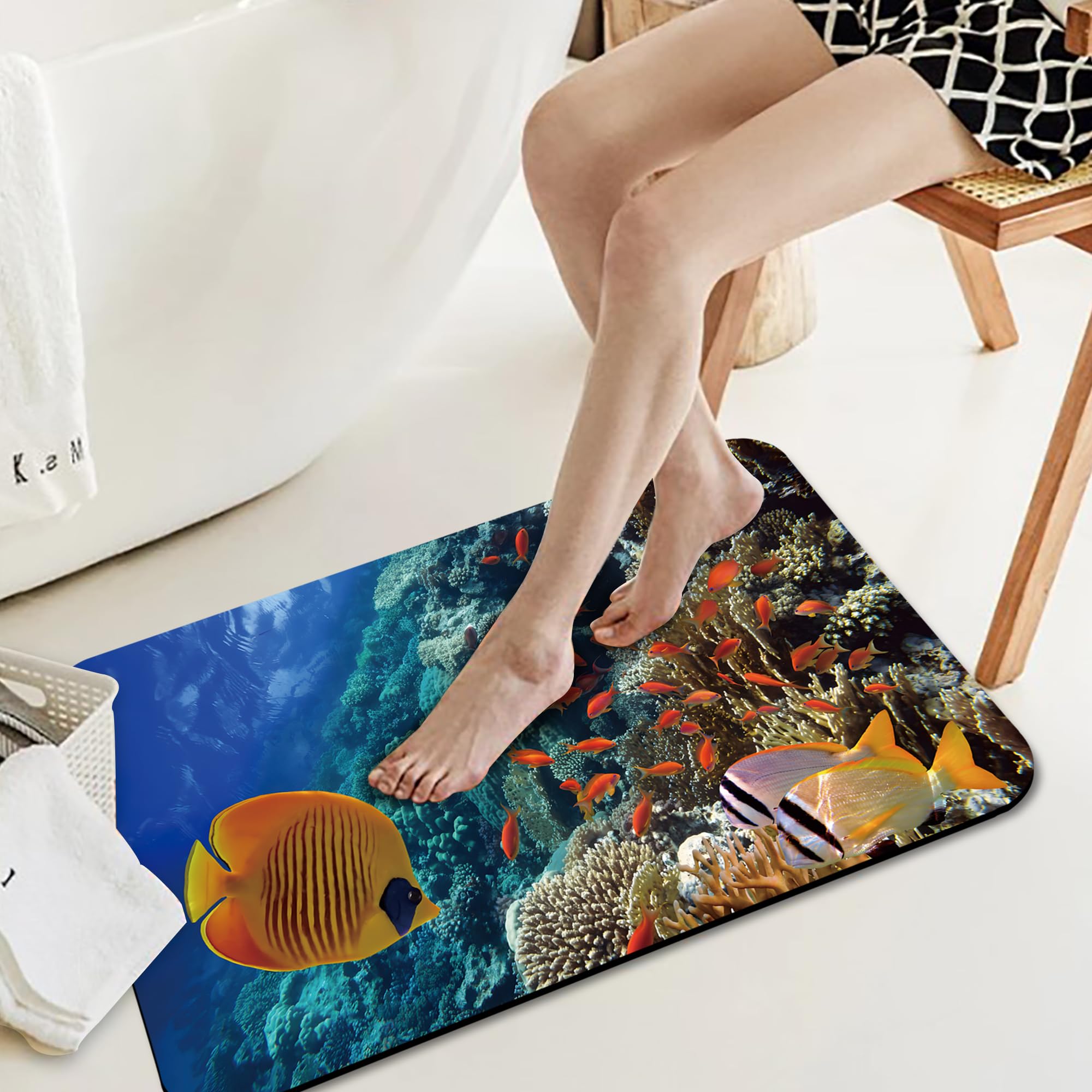 YCT Diatomaceous Earth Bath Mat - 15.7"x23.6" Non-Slip Quick Dry Shower Rug For Bathroom Floor (Ocean 4)