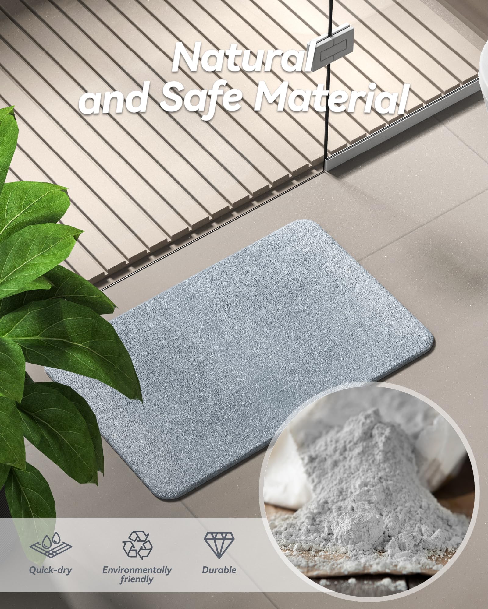 iHomara Diatomaceous Earth - Tappetino da bagno in pietra ad asciugatura rapida, 60 x 39 x 0,9 cm, antiscivolo, assorbente, per bagno, casa e cucine