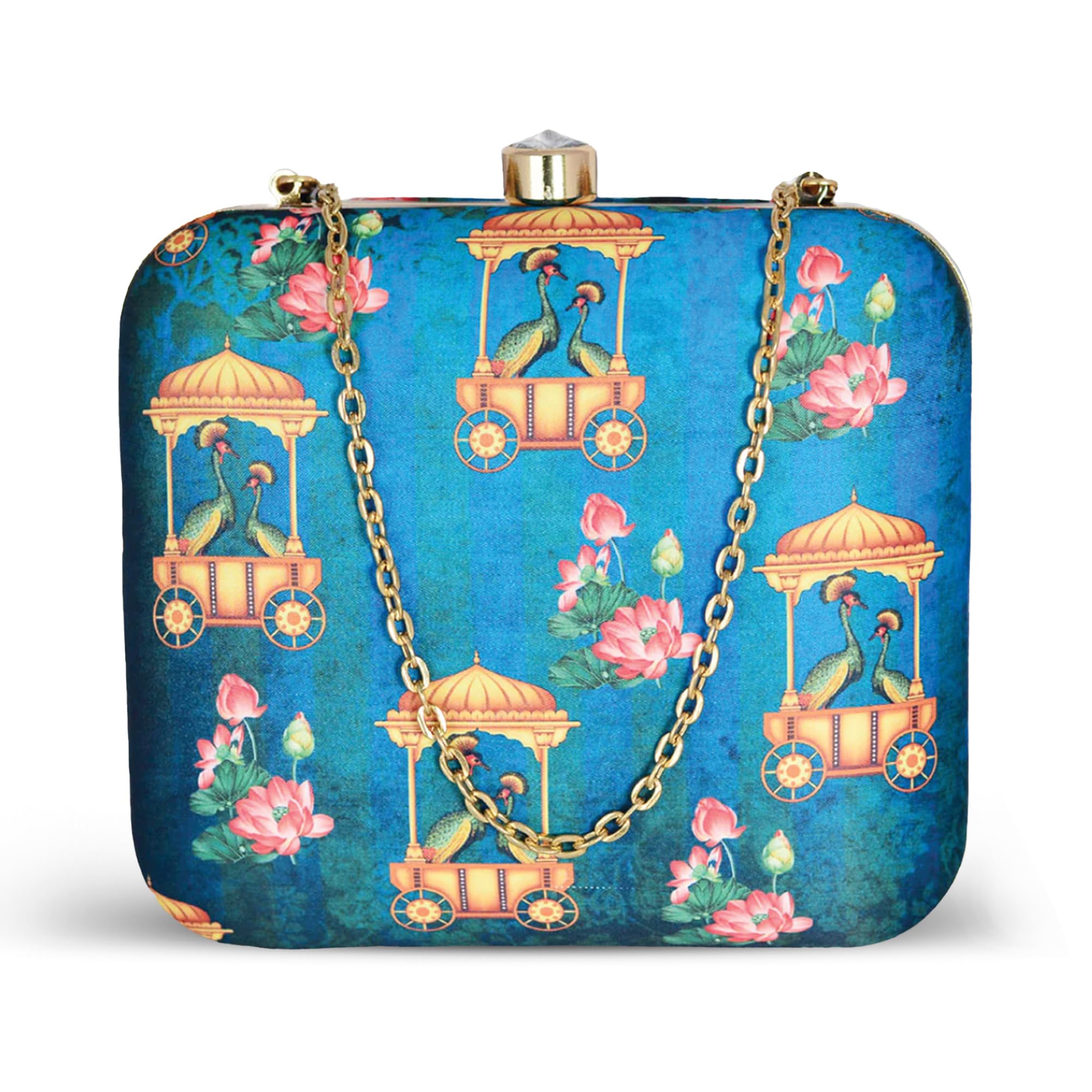artklim Blue Aesthetic Printed Clutch Bag For Women With Detachable Chain Sling Strap-picture-41