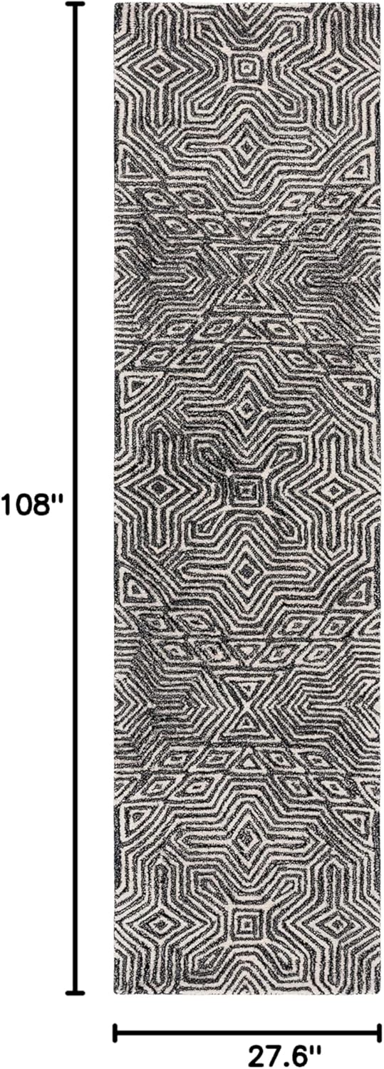 SAFAVIEH Micro-Loop Collection Runner Rug - 2'3" x 9', Ivory & Black, Handmade Wool, Ideal for High Traffic Areas in Living Room, Bedroom (MLP956Z)