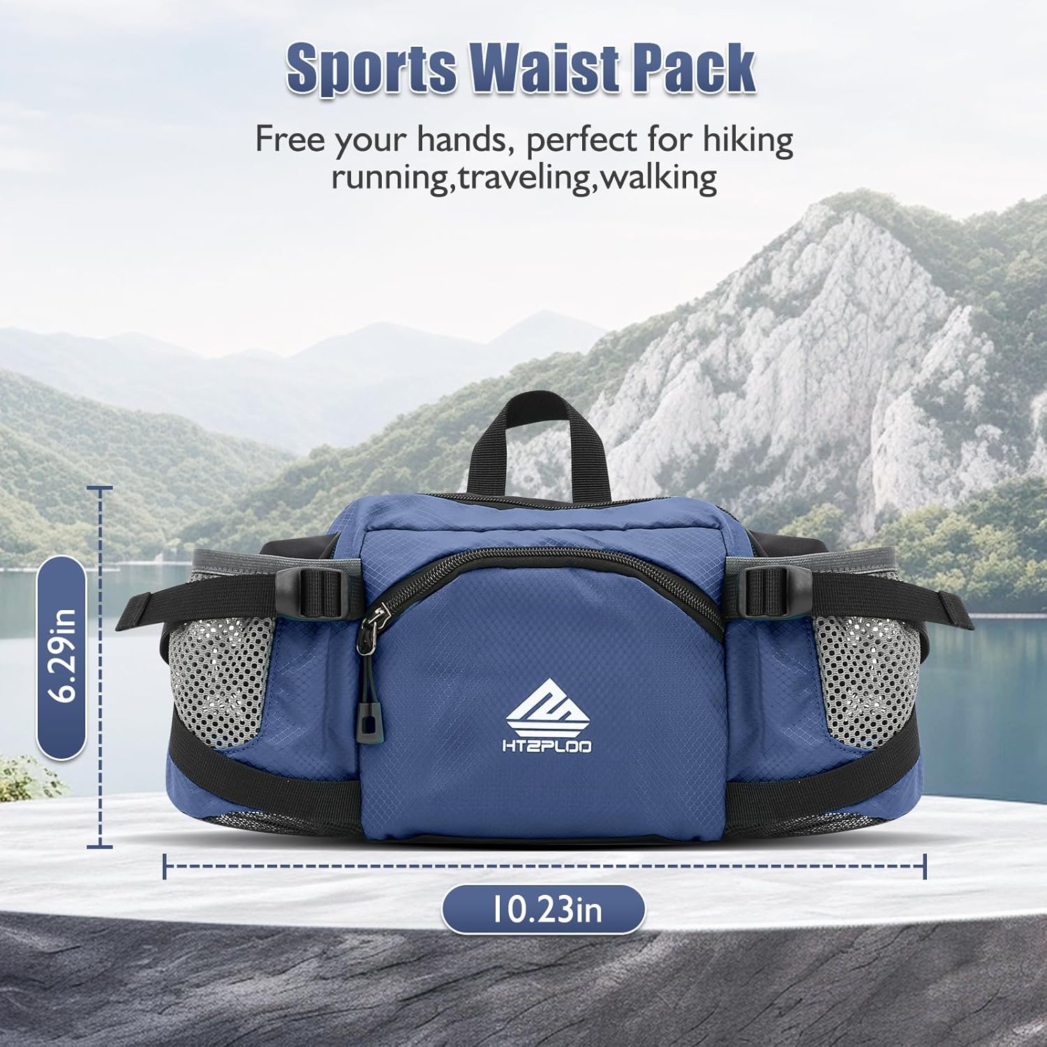 Fanny Pack Waist Bag with Water Bottle Holder for Men Women Running Hiking Travel Dog Walking Workout Cycling Outdoor (Dark Blue) - Image 3