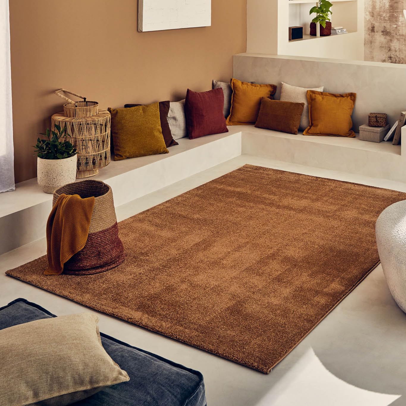 Nazar tapis Multicolore, Motif Géométrique, Doux, Crème, Grande Taille (567 Marron, 80x150 cm) Salon, Chambre et Couloir