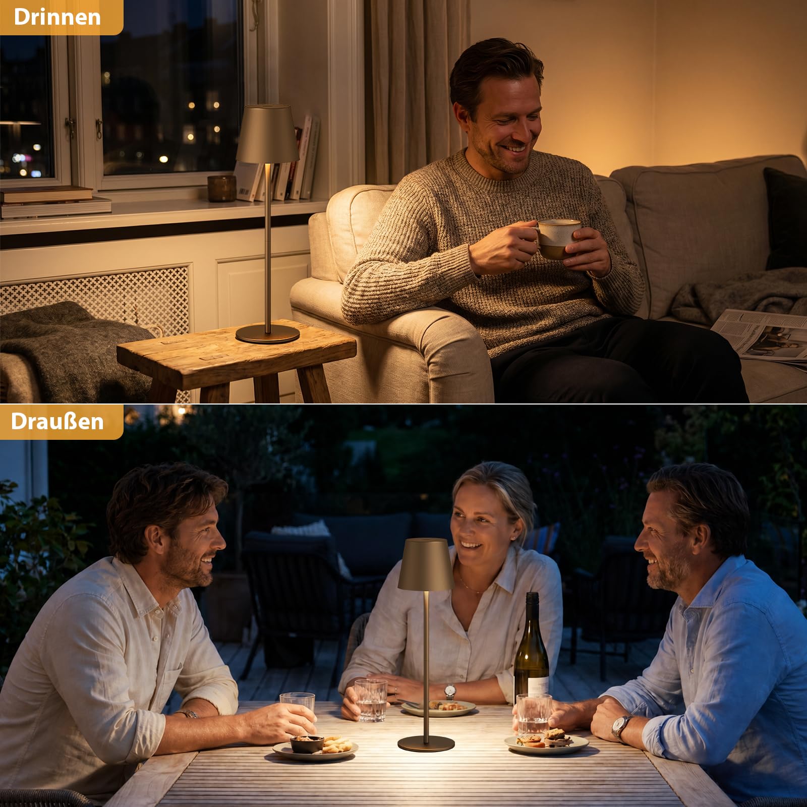 Tischlampe Kabellos 2 Stück, Touch, LED Akku Lampe für Outdoor Indoor