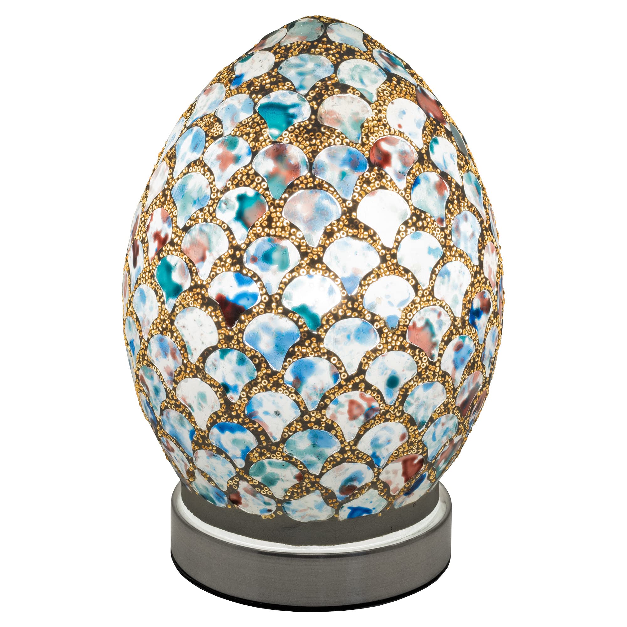 Febland 20 Cm Mosaic Glass Egg Lamp, Blue Tile,