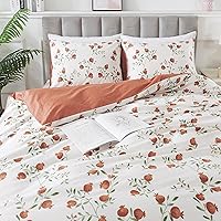 Vista 85 de HoneiLife Juego de funda de edredón floral 100% algodón, 3 piezas, suave, ropa de cama botánica con cierre de cremallera y lazos en las esquinas
