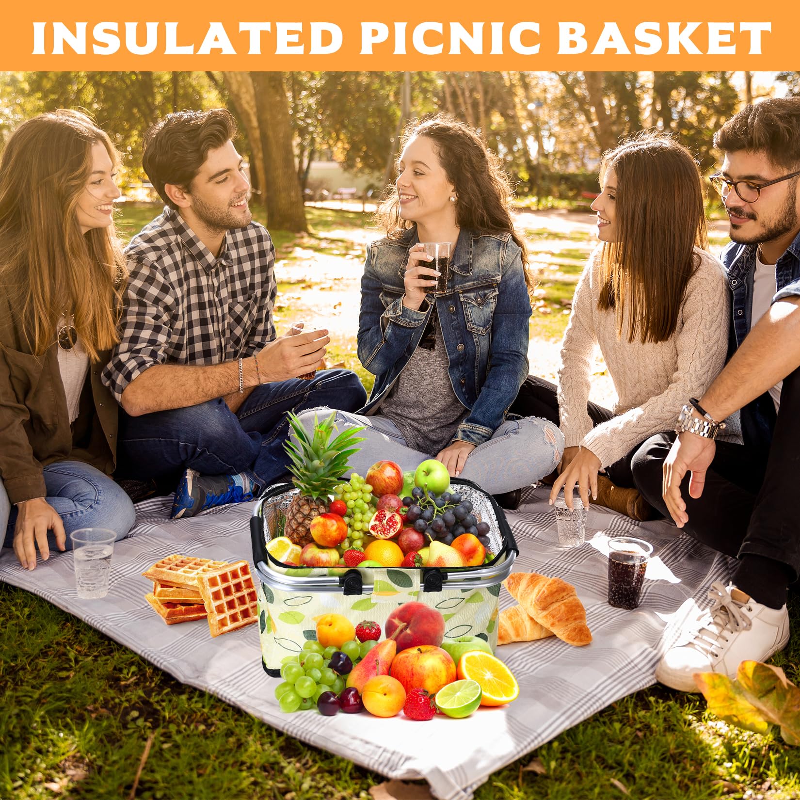 ABIUBIU Sac Isotherme 26 Litres Avec Double Poignées - Panier Pique-Nique, Courses Et Voyage Pliable, Idéal Cadeau (Gris