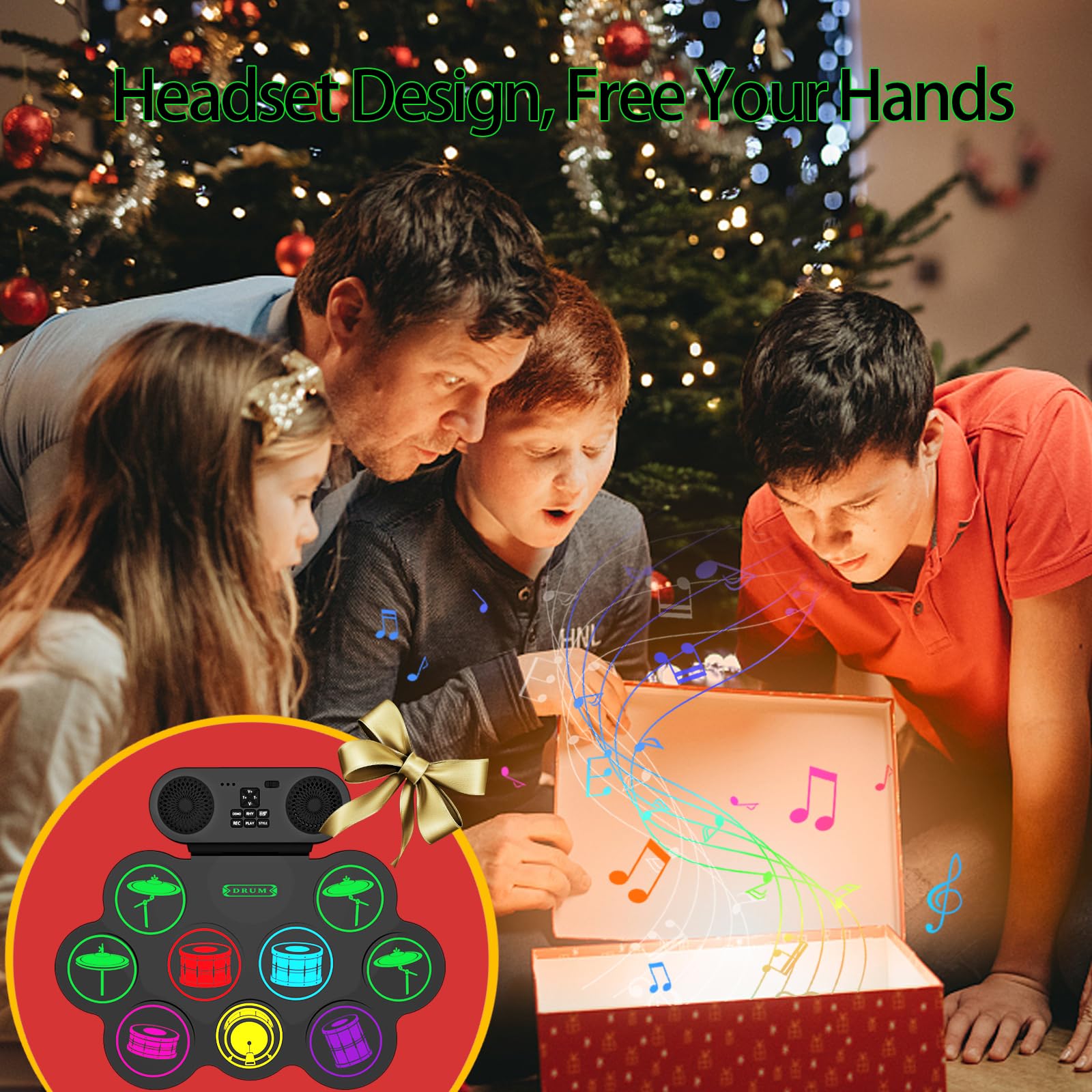 Juego de batería electrónica, 9 almohadillas de práctica MIDI Roll-Up Drum Pad con conector para auriculares integrado de doble altavoz y pedales, gran sorpresa de cumpleaños de Navidad para niños y 8