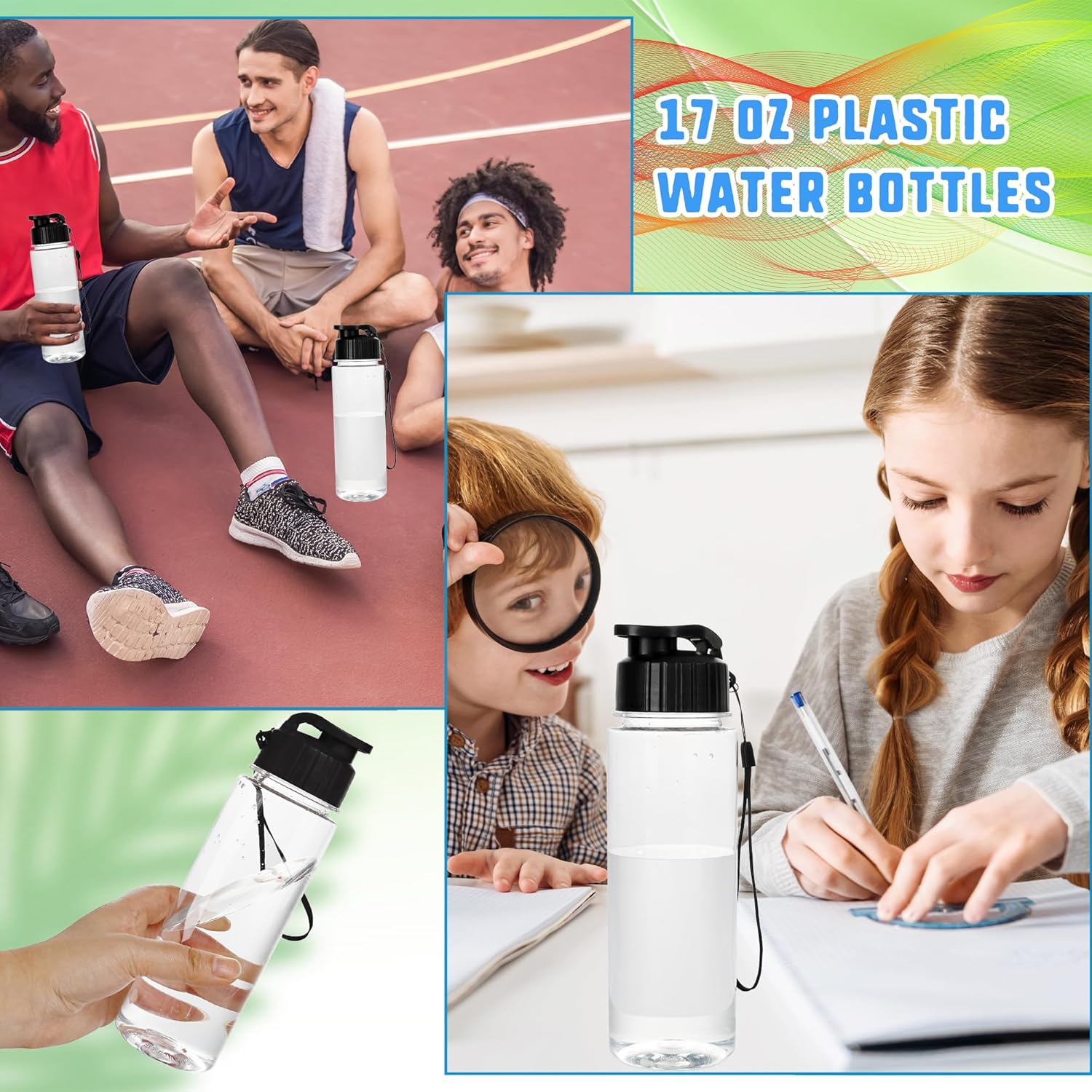 22 Pcs 17 oz Plastic Water Bottle Bulk Reusable Water Bottles with Handle Strap Sports Travel Bottles for Outdoor Cycling Camping Travel School Office (Color Set 2)