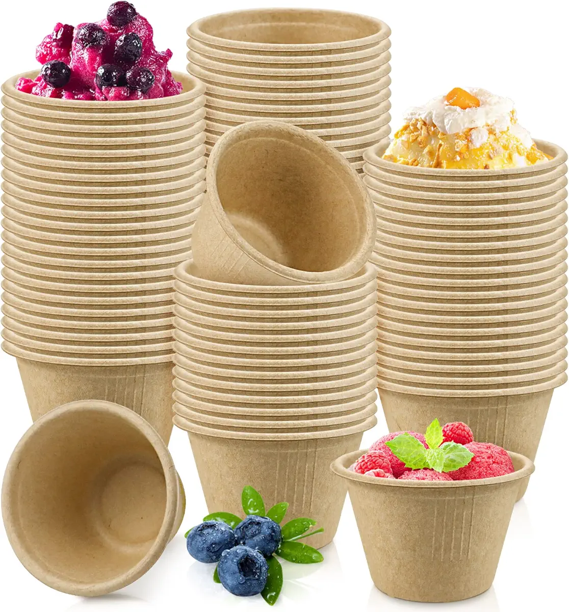 Cmkura 200 Pcs 4 oz Natural Sugarcane Biodegradable Bowls Disposable Paper Bowls Compostable Soup Bowls for Salad,Hot Soup,Pasta and Dessert