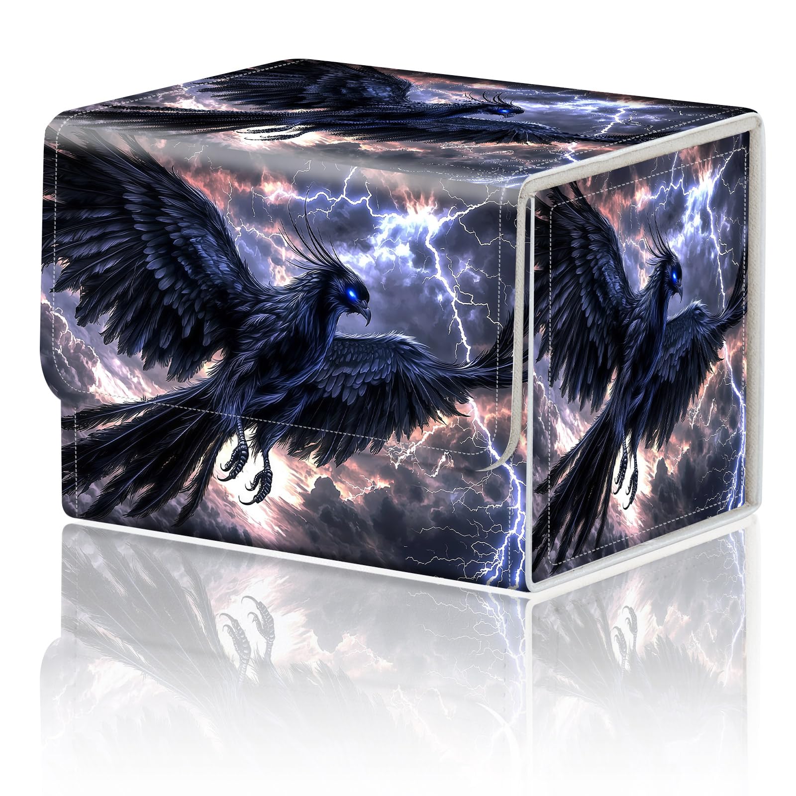Card Game Storage Box for TCG Deck Box MTG Card Box Organizer Trading Card Case Commander Deck Box TCG Card Storage Box Magnetic Closure Creative Pattern Up to 200 Cards, Black Phoenix Lightning Storm — image 1