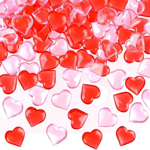 200 piezas de jarrón rojo y rosa de San Valentín, adornos acrílicos con forma de corazón para el día de San Valentín, gemas en forma de corazón rojo