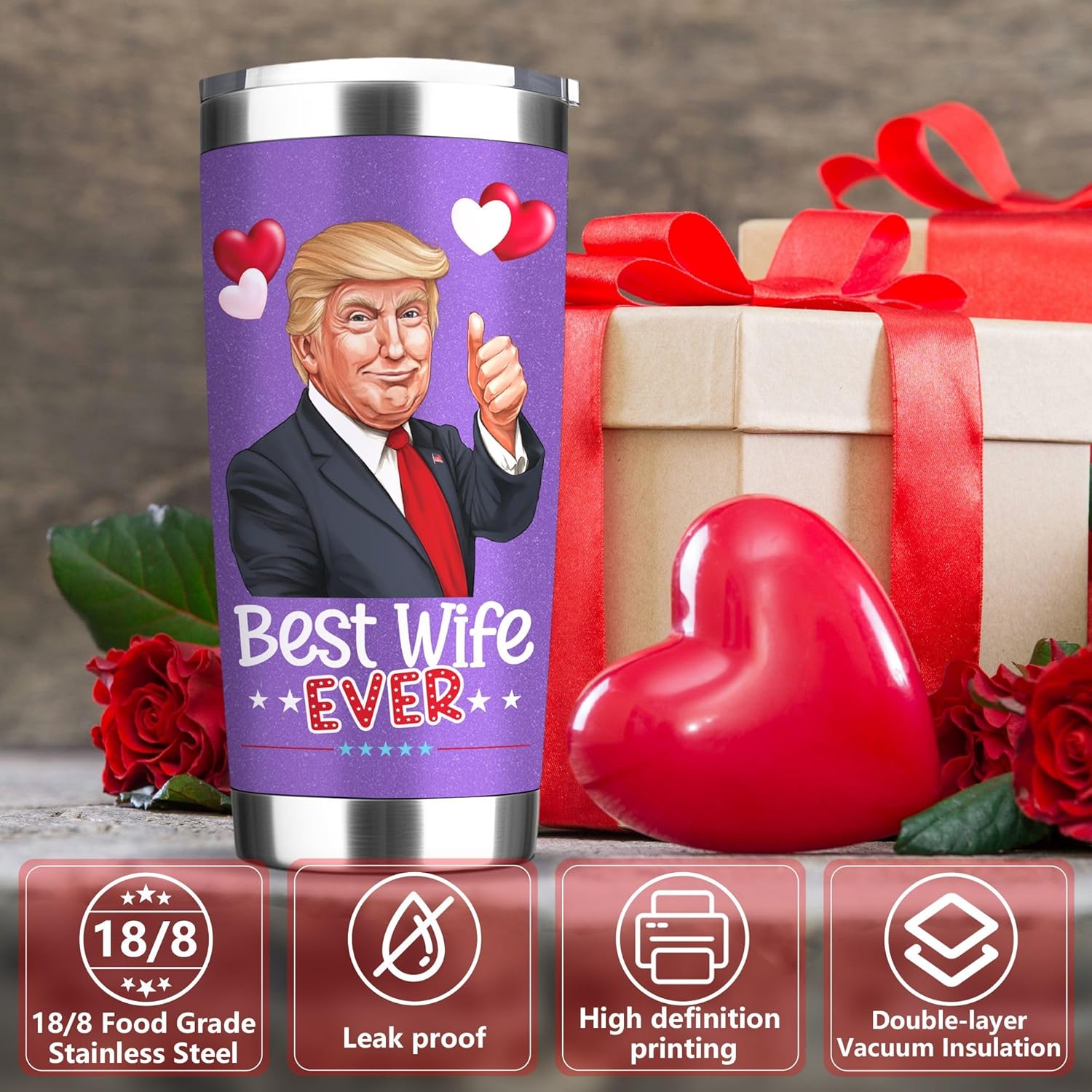 Valentines Day Gifts for Wife - 20 oz Stainless Steel Tumbler, Cool Valentine's Tumbler, Coffee Cup, Birthday and Valentines Day Gifts for Wife from Husband, Funny Valentine's Day Gift - Image 4