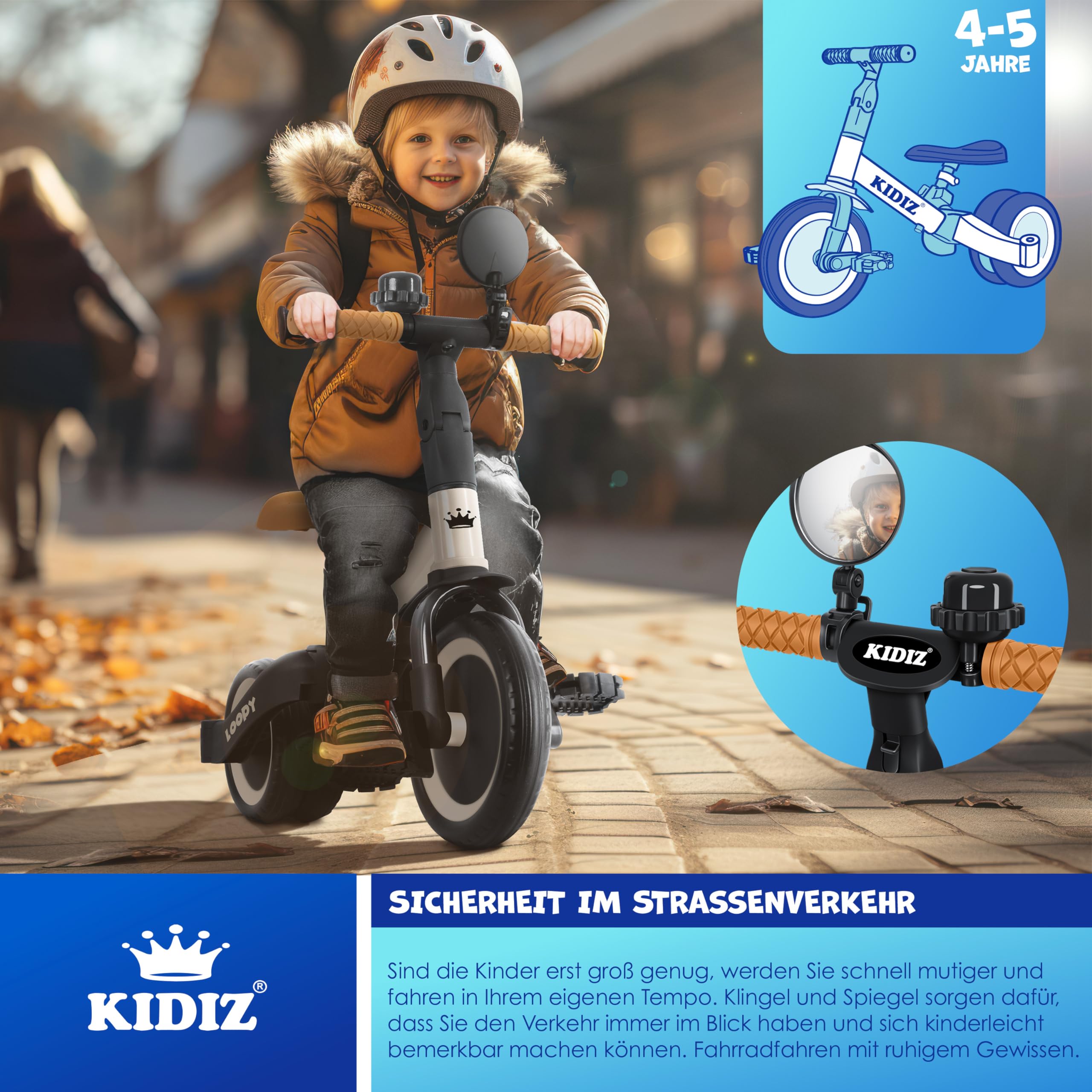 KIDIZ® 6in1 Laufrad Dreirad | Laufräder Lauffahrrad Kinderdreirad ab 1 Jahr bis 5 Jahre | Lauflernhilfe belastbar bis 25Kg | inkl. Lenkstange Sicherheitsbügel Sicherheitsgurt Klingel & Spiegel Beige