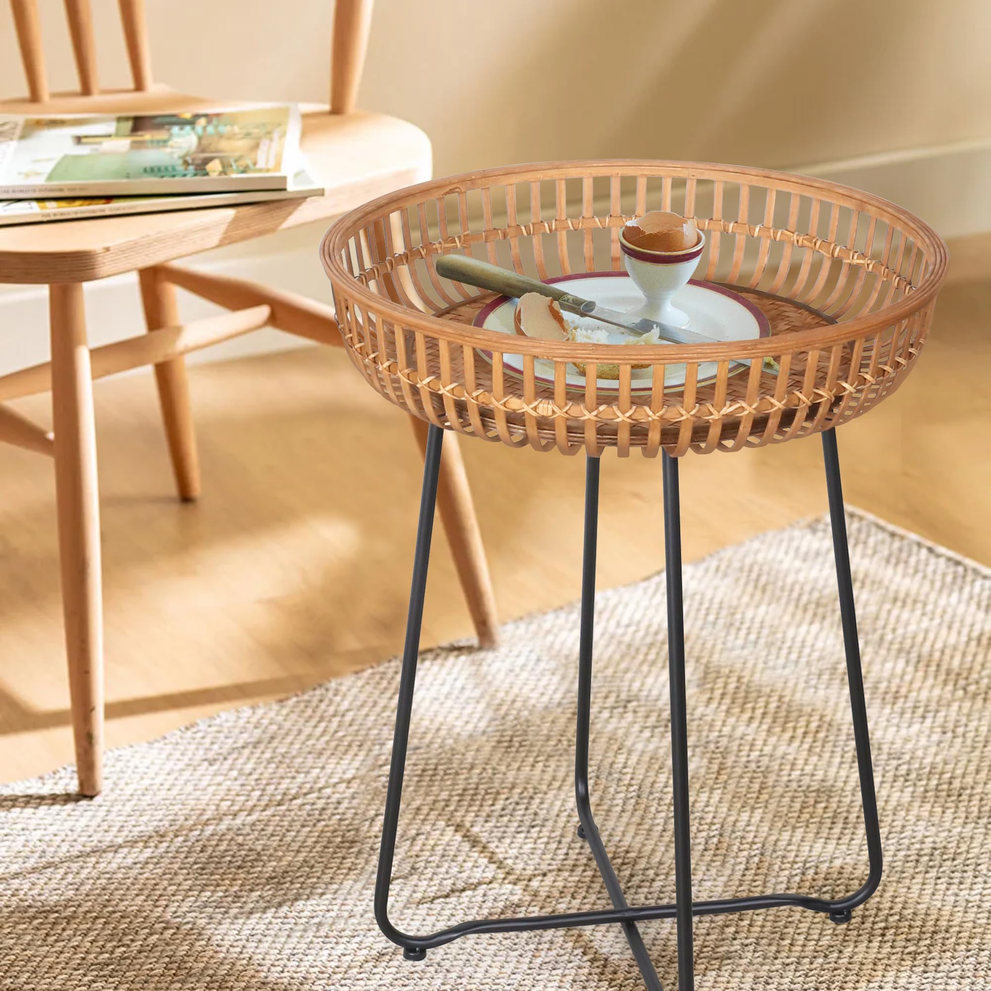 Oakrain Kleiner Beistelltisch, Boho-Couchtisch, Bambus & Rattan, Trinktisch  mit Boho-Stil, fr Balkon, Wohnzimmer, Schlafzimmer (52 cm, 1 Stck) :  Amazon.de: Kche, Haushalt & Wohnen