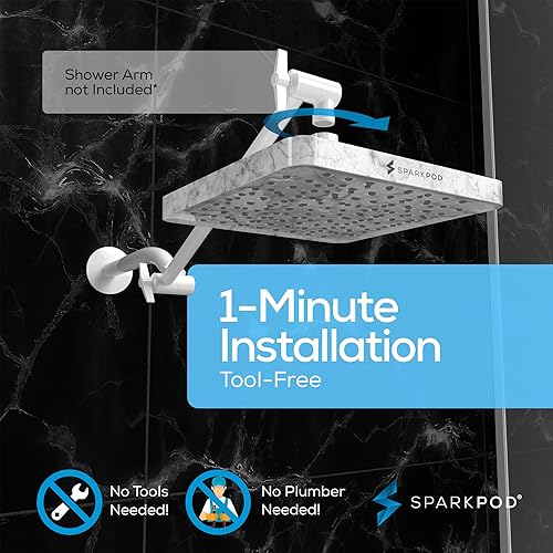 Miniatura 5 de SparkPod Cabezal de ducha, lluvia de alta presión, aspecto moderno de lujo, instalación de 1 minuto sin herramientas, el reemplazo ajustable