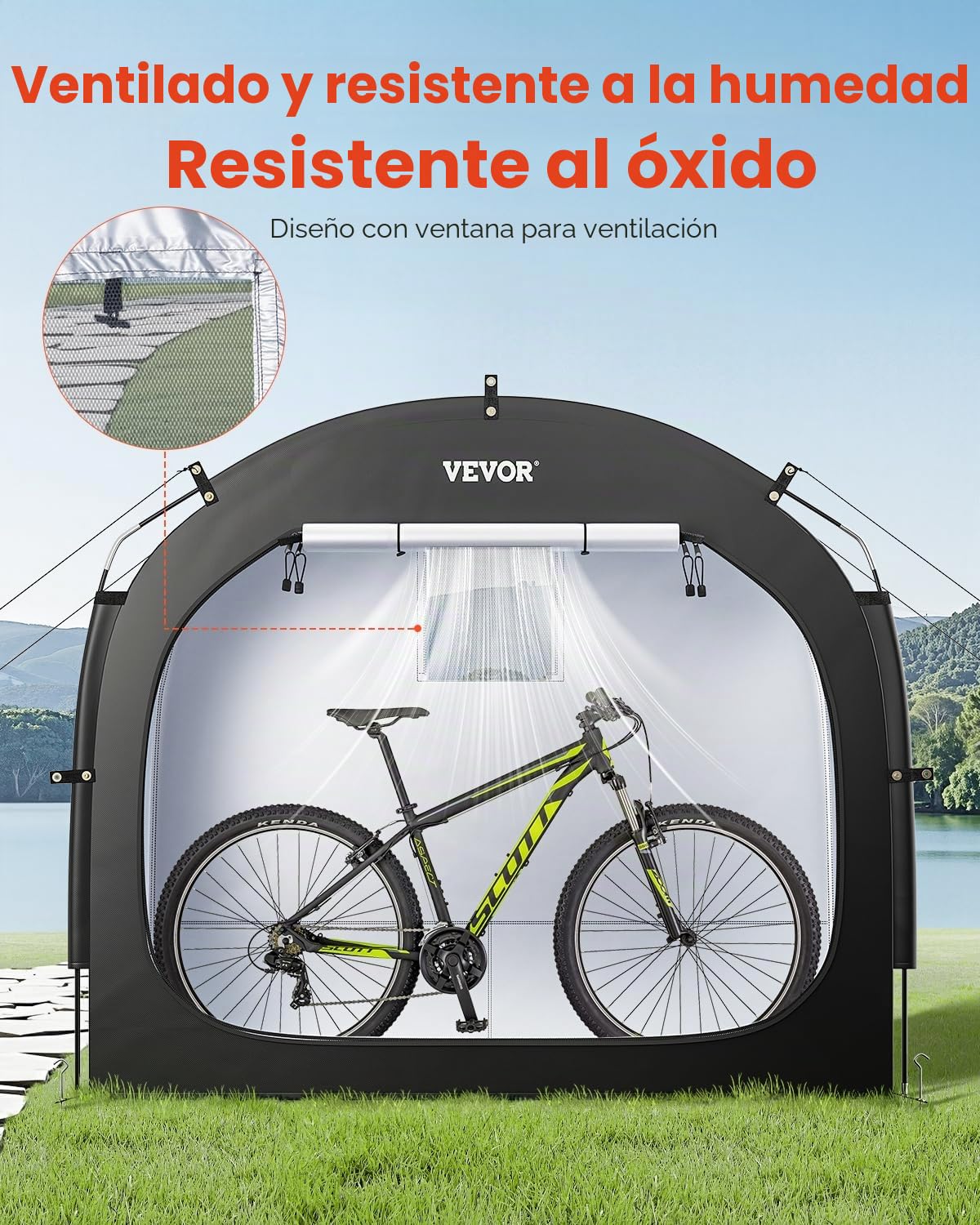 VEVOR Tienda de Campaña para Guardar Bicicletas, Tienda Impermeable 1950 x 810 x 1730 mm para 1 o 2 Bicicletas con Ventana Ventilada, Fibra de Vidrio de Alta Resistencia y Cremalleras Dobles, Negro