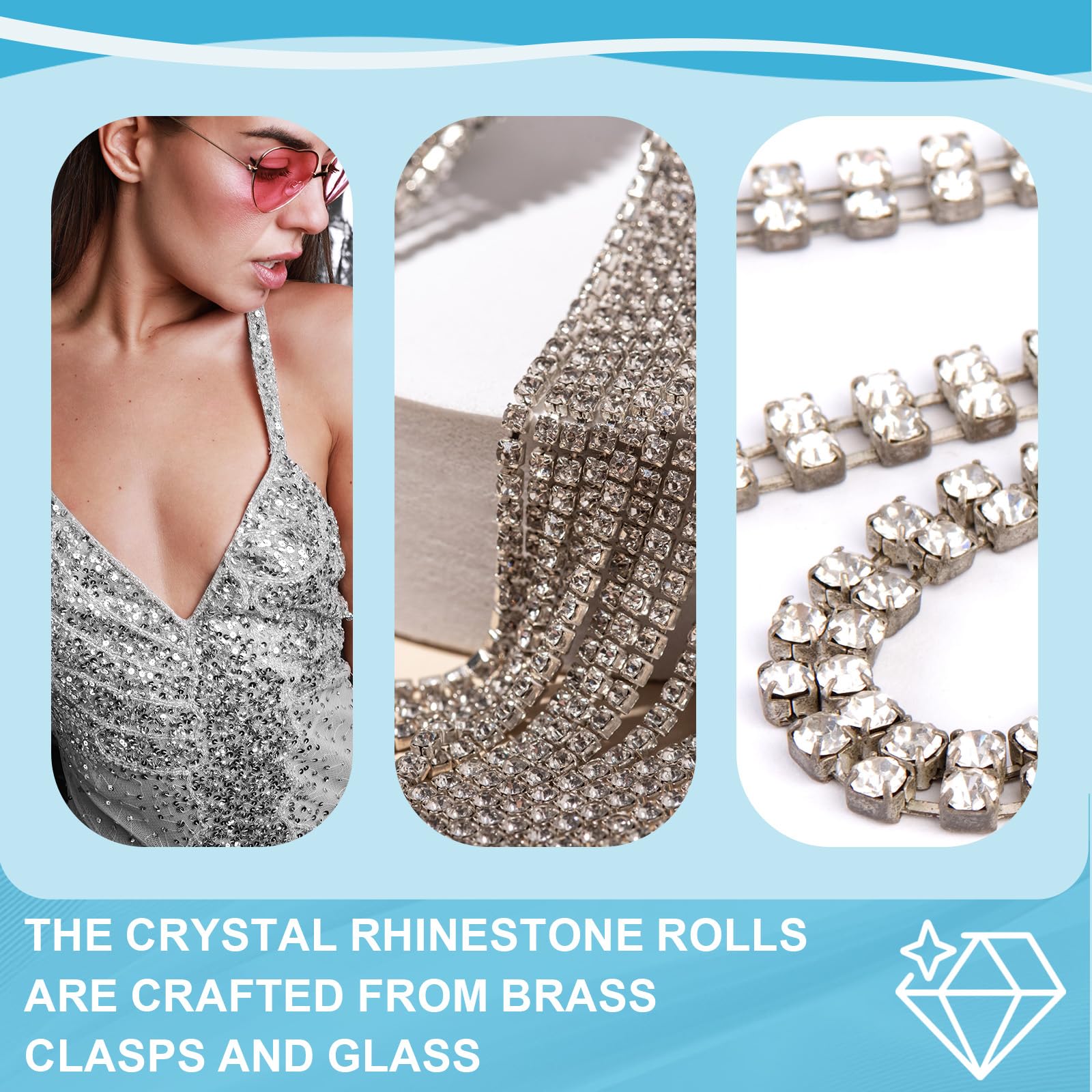 Craftdady 9,14 meter 2 mm strass kettingrol Naaien kristallen afwerking Messing klauw beker strass ketting voor sieraden maken stoffen decoratie, veelkleurig