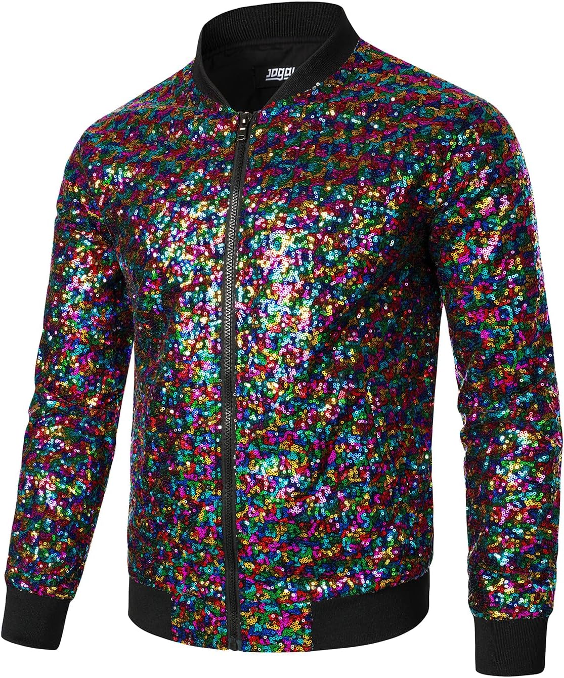 JOGAL Heren metallic pailletten baseball bomberjack jaren 70 disco party kostuum, goud, XXL