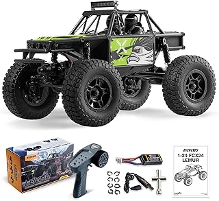 FMS RC Crawler 1/24 Lemur FCX24 4 Wheel Drive RC Rock Buggy, 2.4Ghz 380mAh Hobby Grade RC Car Model Off Road Vehicle RTR for Adults, Green