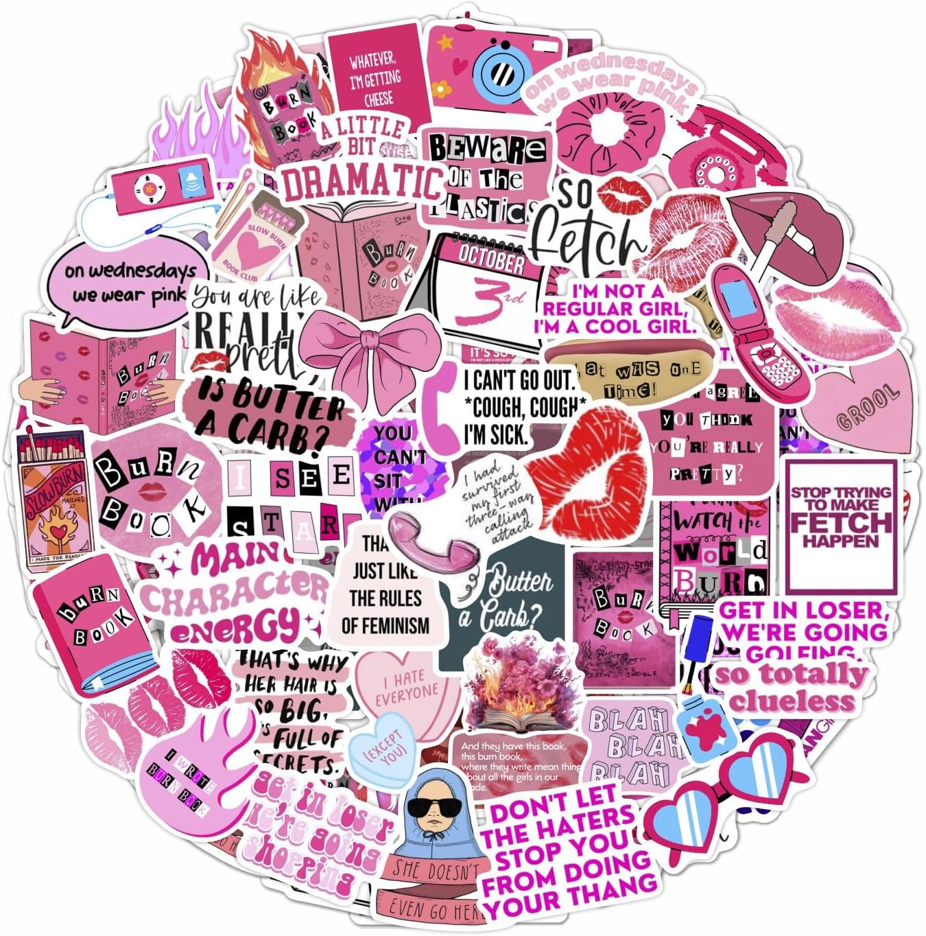 BulbaCraft100Pcs Burn Book Stickers for Water Bottle, Laptop, Journal - MEA Girls Stickers, Burn Book Party Favors & Decorations, Merch, Gifts for Women & Men