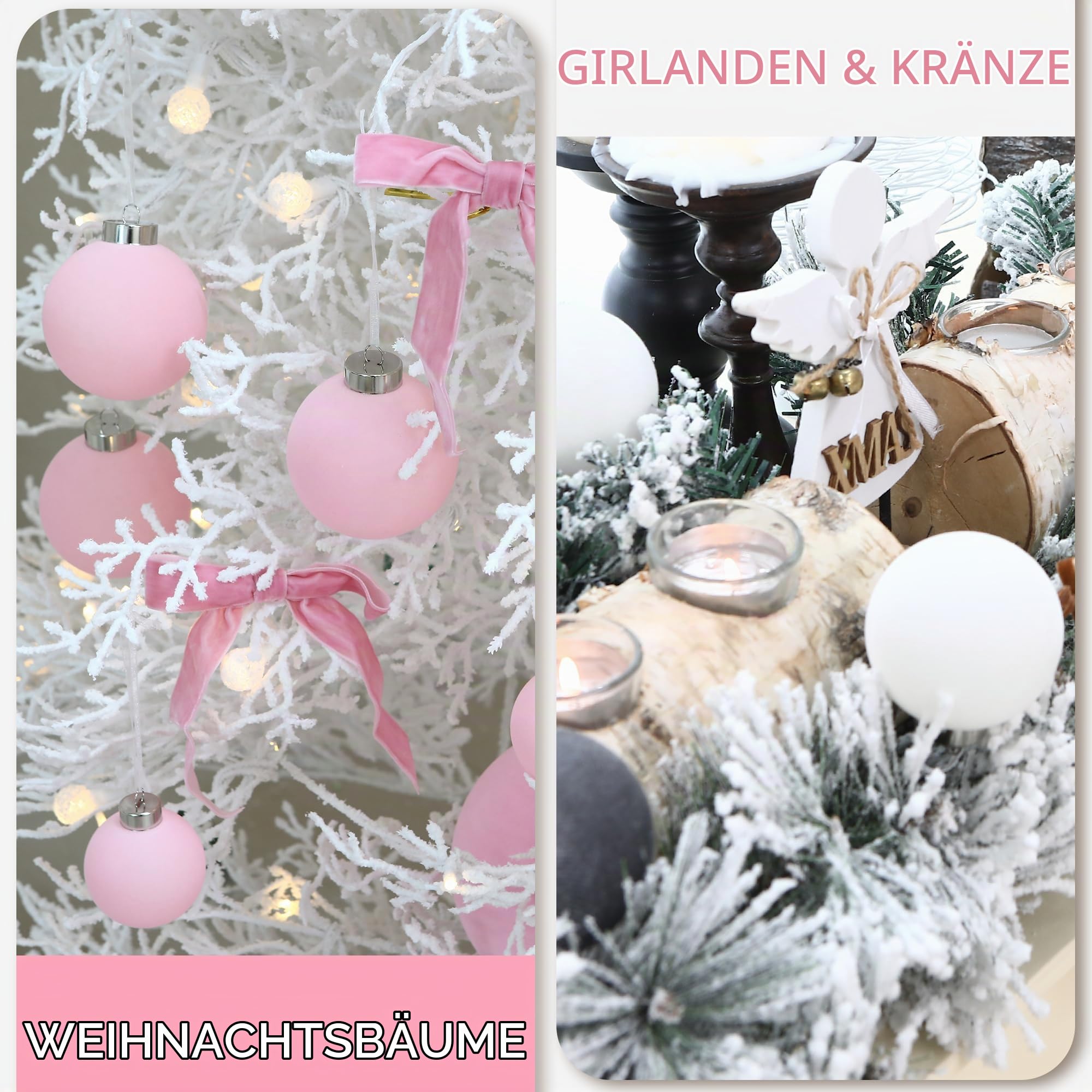 Sea Team 25er-Pack 60mm Samt Weihnachtskugeln Rosa | Beflockte bruchsichere Velourskugeln für Weihnachtsbaum, Kranz und Girlande