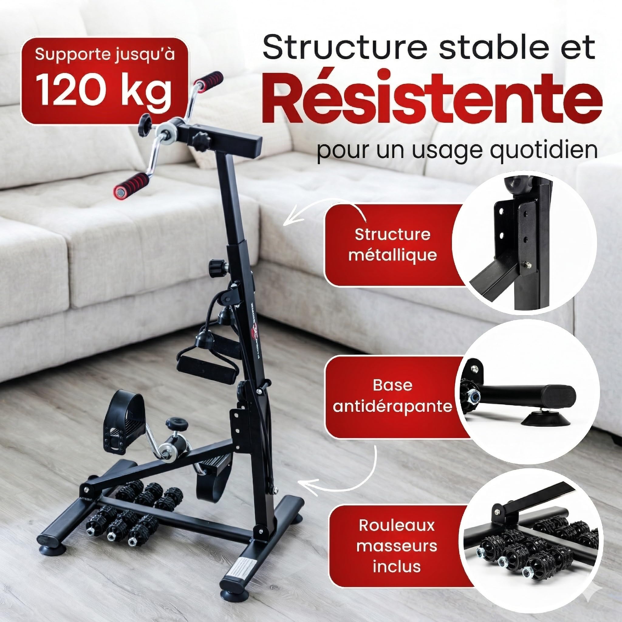pedalier d Appartement Senior, Mini vélo Appartement 2 en 1 Bras et Jambes avec résistance et Hauteur réglables – pédalier Bureau pour Exercice Maison sans Impact