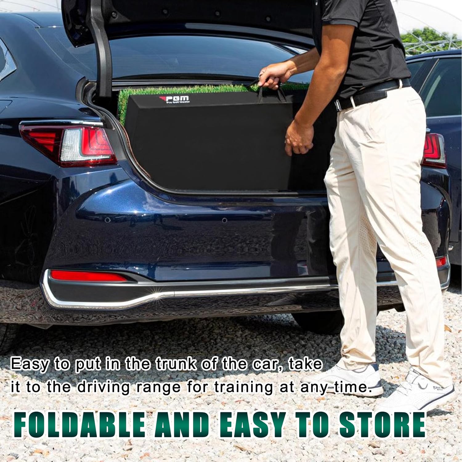 PGM 40"x 40" Golf Practice Mat - 4 Adjustable Simulation Slopes Golf Mats - - Golf Mats Practice Indoor Outdoor - Golf Swing Trainer Aid