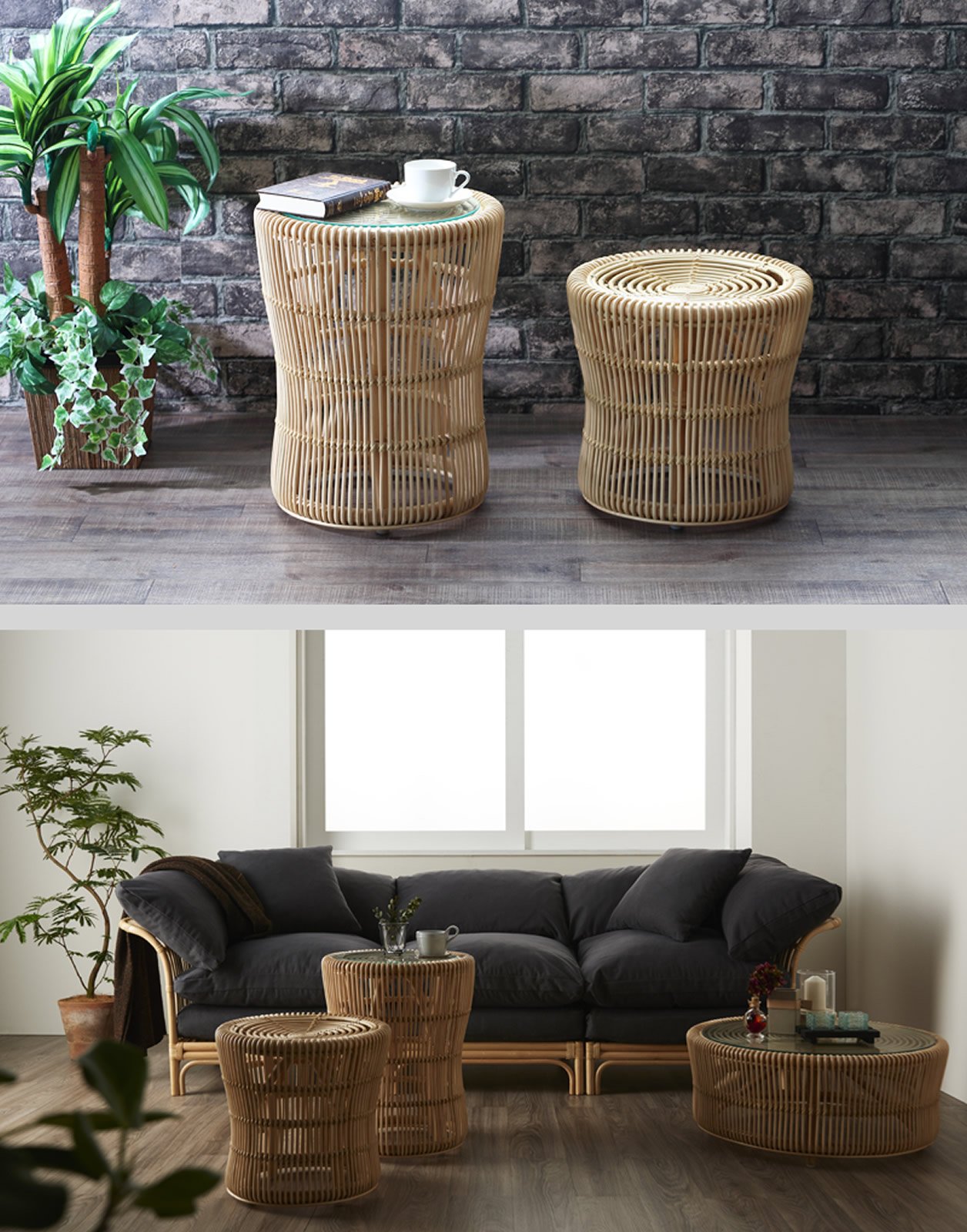 Amazon.co.jp: サンフラワーラタン ラタン製スツール ナチュラル 直径