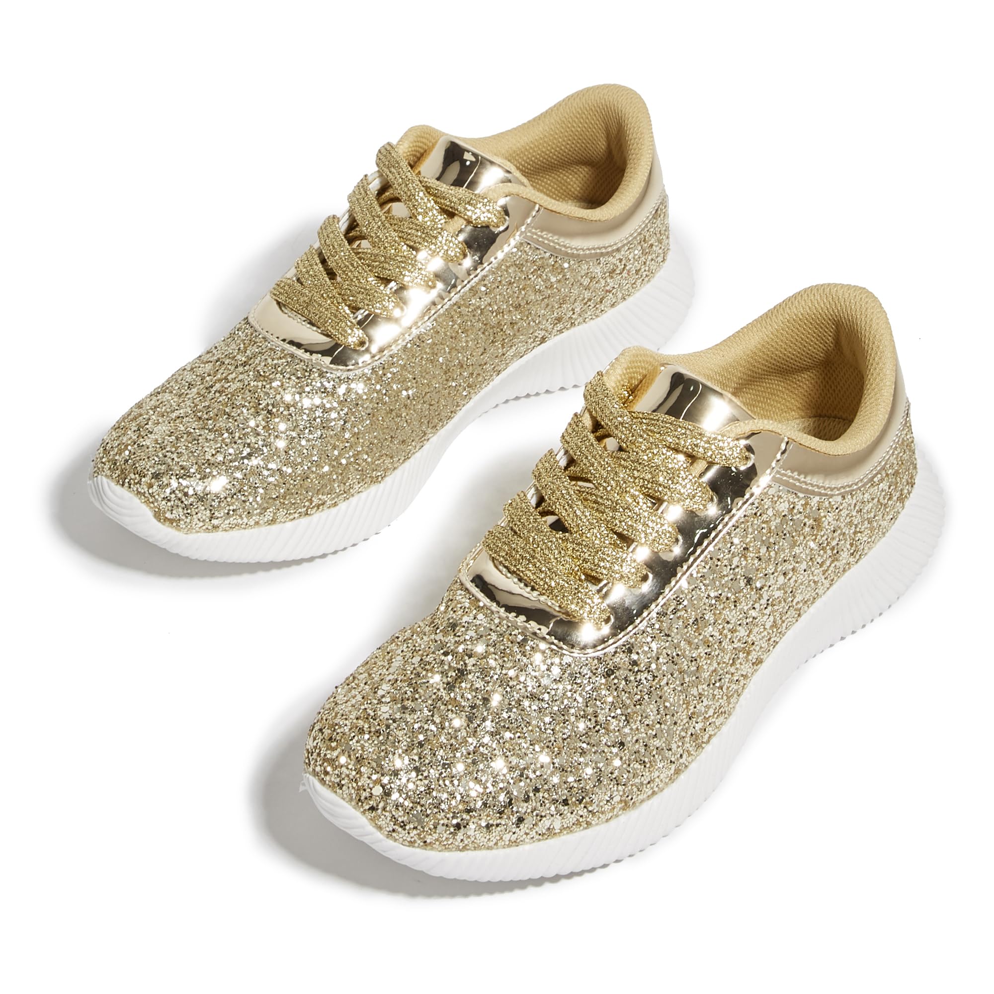 LUCKY STEP Zapatillas Brillantes de Mujer con Strass y Purpurina, Zapatillas Deportivas Ligeras de Paillettes Metálicas