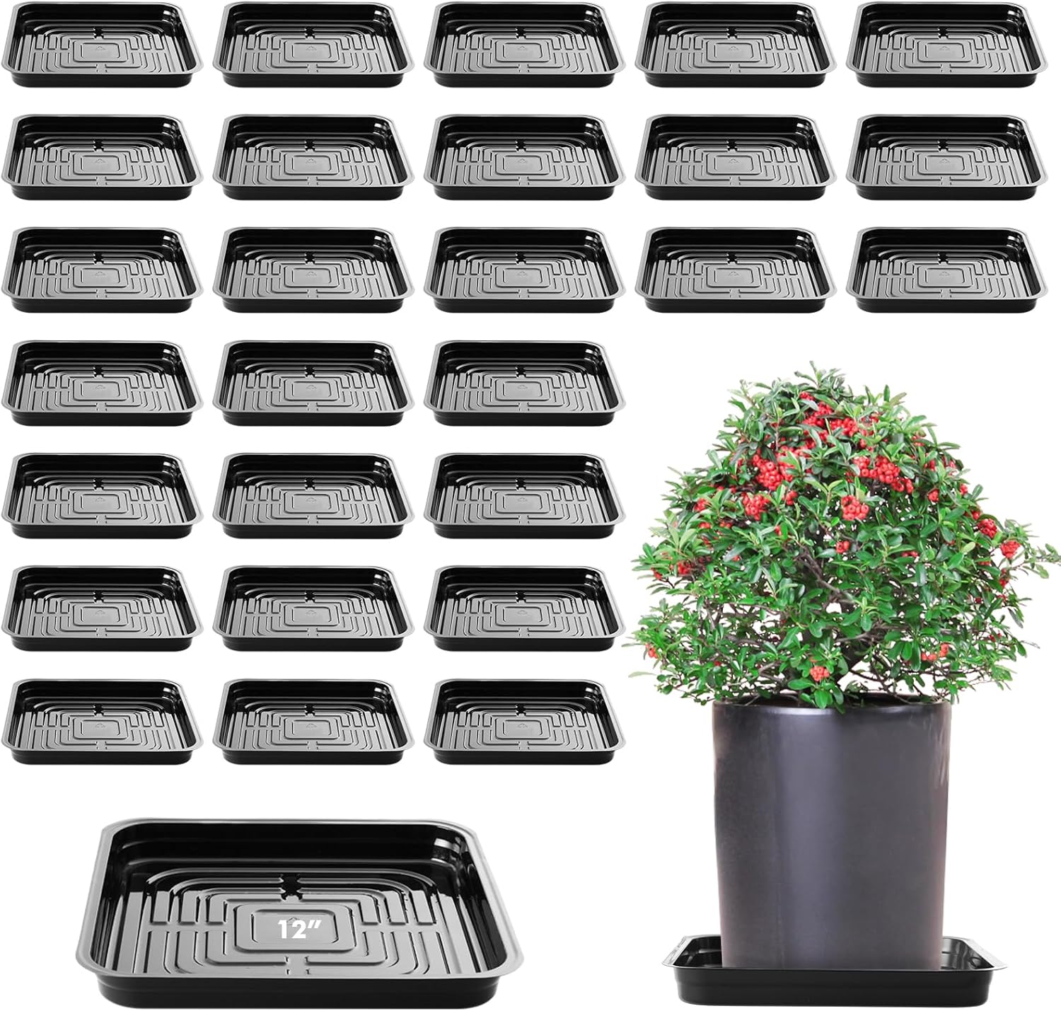 12 Inch Plant Saucer 30 Pack Plant Trays for Pots Square Plant Pot Saucers for Outdoors and Indoors Plant Water Catcher Tray Plastic Plant Trip Trays Saucers for Potted Plants Planter Dishes