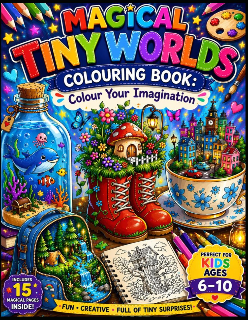 Magical Tiny Worlds Colouring Book: 15 Imaginative Mini Worlds to Colour, Create & Explore