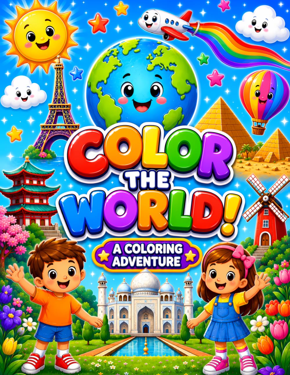 Color the World!: A Fun Around-the-World Coloring Book for Kids Ages 3–8 with Cute Landmarks, Animals, Travel Scenes, and Easy Coloring Pages