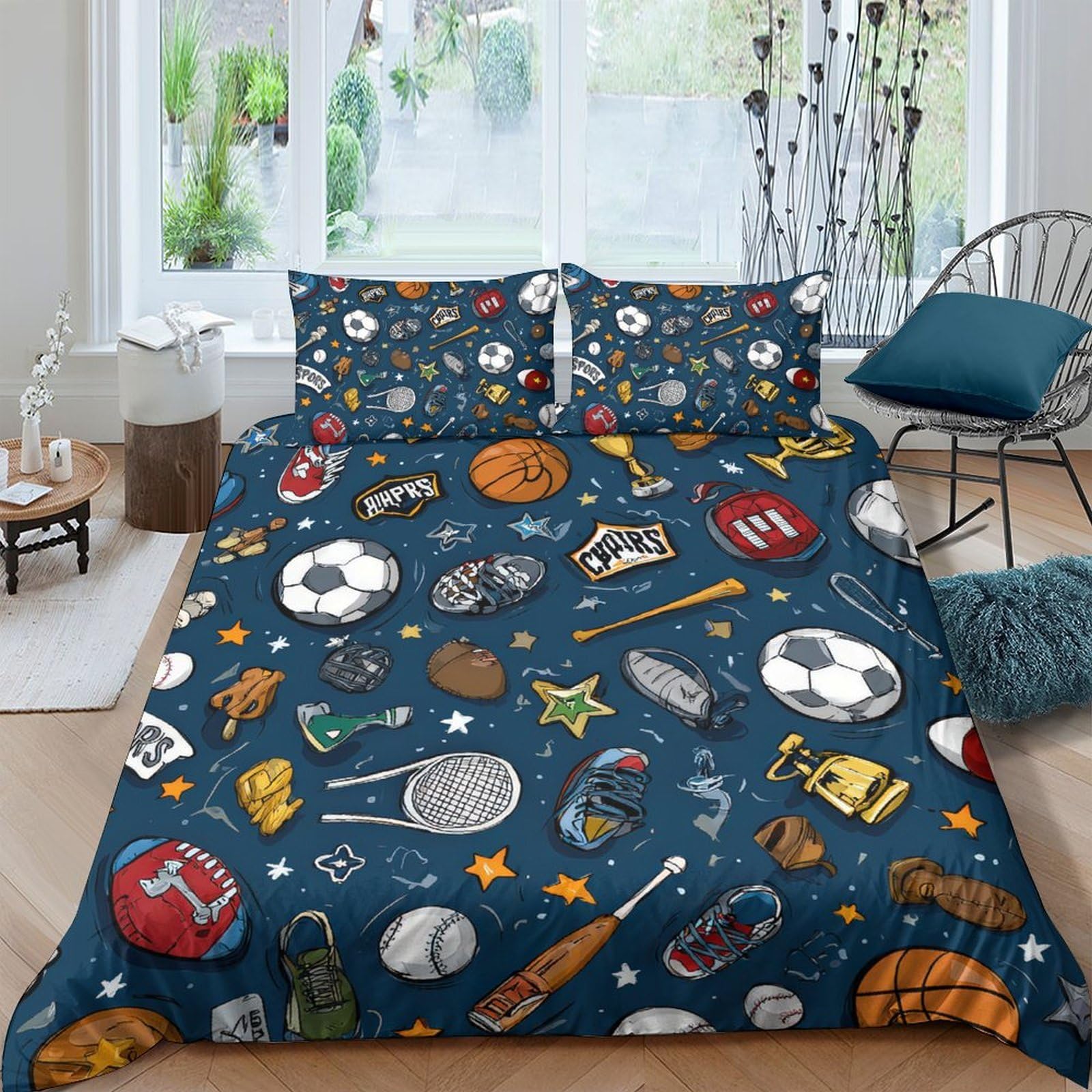 Ctjqhvkz Style-10 3D Printed Sports Ball Fitted Sheet Microfiber Soft Breathable Trophy Pattern Mattress Cover For Bedroom Dorm Decor Single（135X200cm）