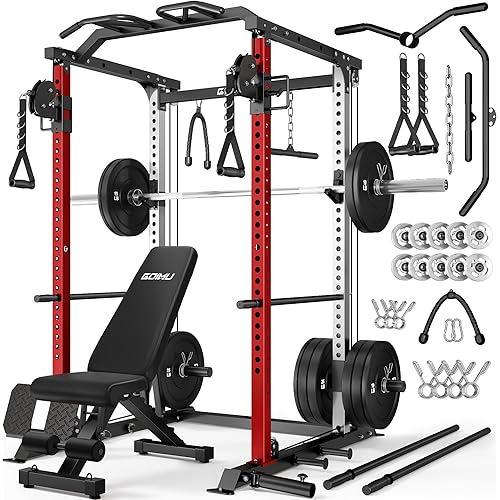 DP01 Power Cage, 2000LBS Squat Rack with with Cable Crossover and Dual Independent Pulley System, Full Cage for Full Body Training, Power Rack with More Training Attachments for Home Gym