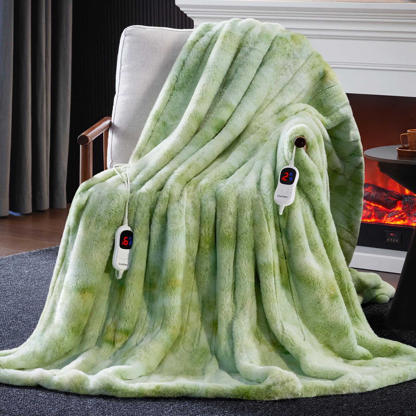 Guohaoi Heated Blanket, Soft Faux Rabbit Fur Electric Throw, 90"×100"