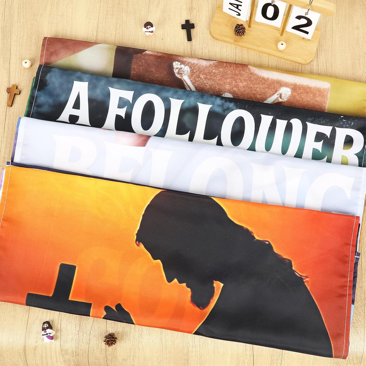 4Pcs Church Banners for Sanctuary Wall Welcome Inspirational Religious Banners Hanging Backdrop Christian Jesus Faith Church Banner with Scripture Bible Verse Exquisite Banner for Holiday School Decor