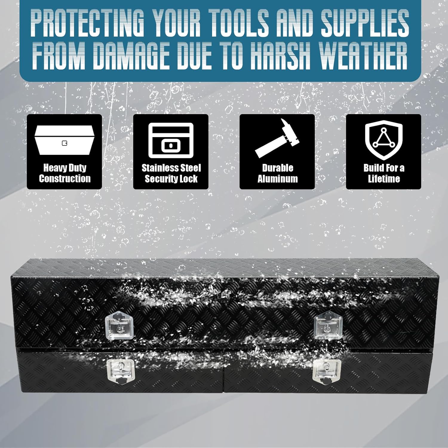 confote Aluminum Stripes Plated Truck Tool Box Pick Up Truck Bed Tool Box Truck Storage Box Two Lower Drawers Waterproof Toolbox Storage Organizer with T-Handle, Lock and Keys,72" x 21" x 13.5"