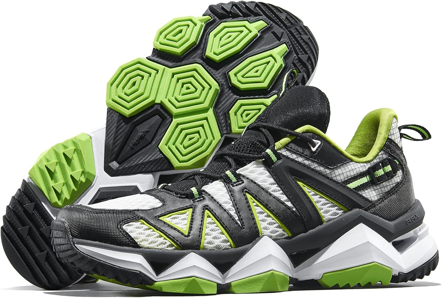 RAX Hiking Shoes, Breathable Slip-Resistant Trekking and River-Crossing Shoes with Exceptional Grip, Black White Green