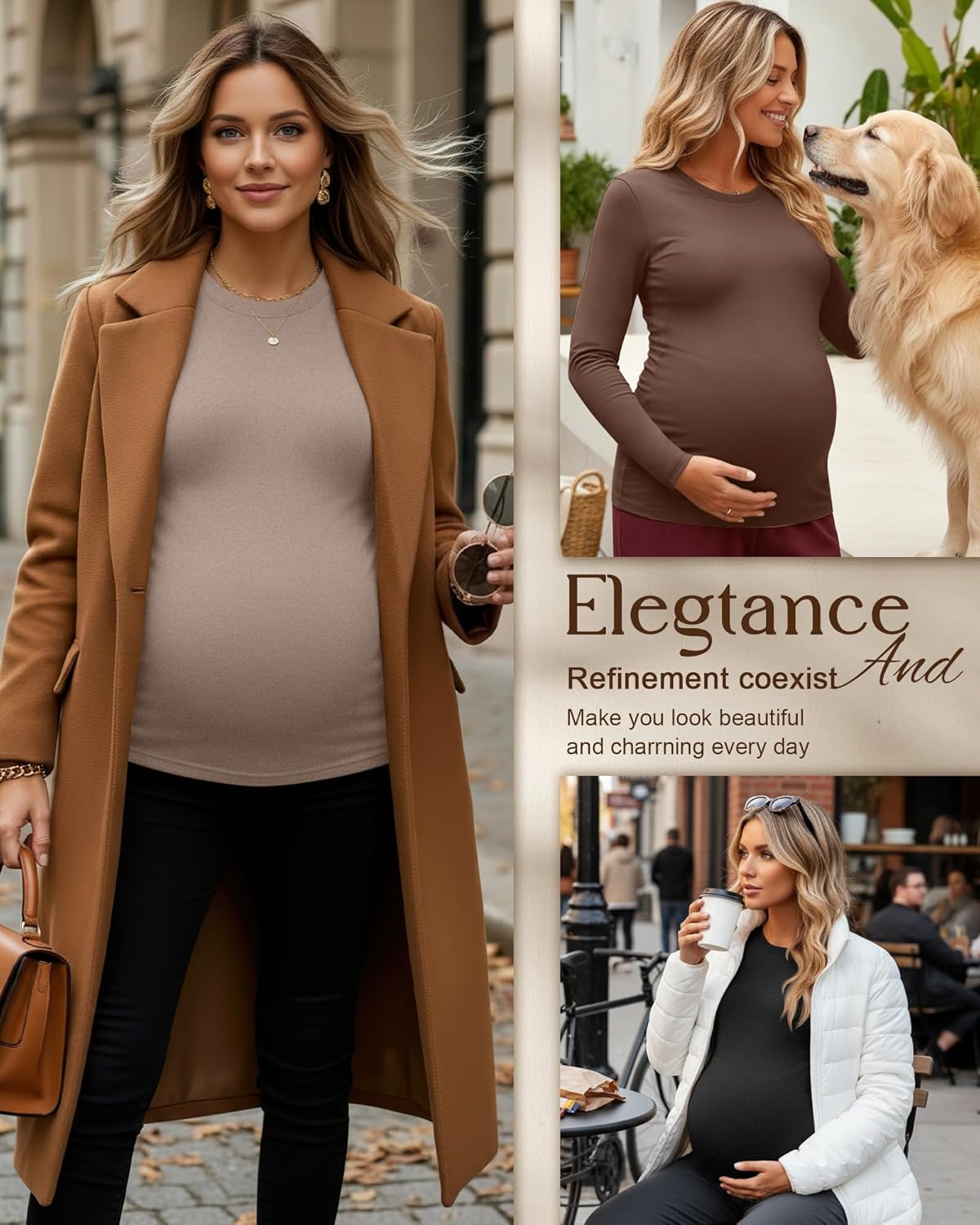 3 Pack Women's Thermal Maternity Shirts Long Sleeve Fleece Pregnancy Layering Top Crew Neck Base Layer Mama Clothes