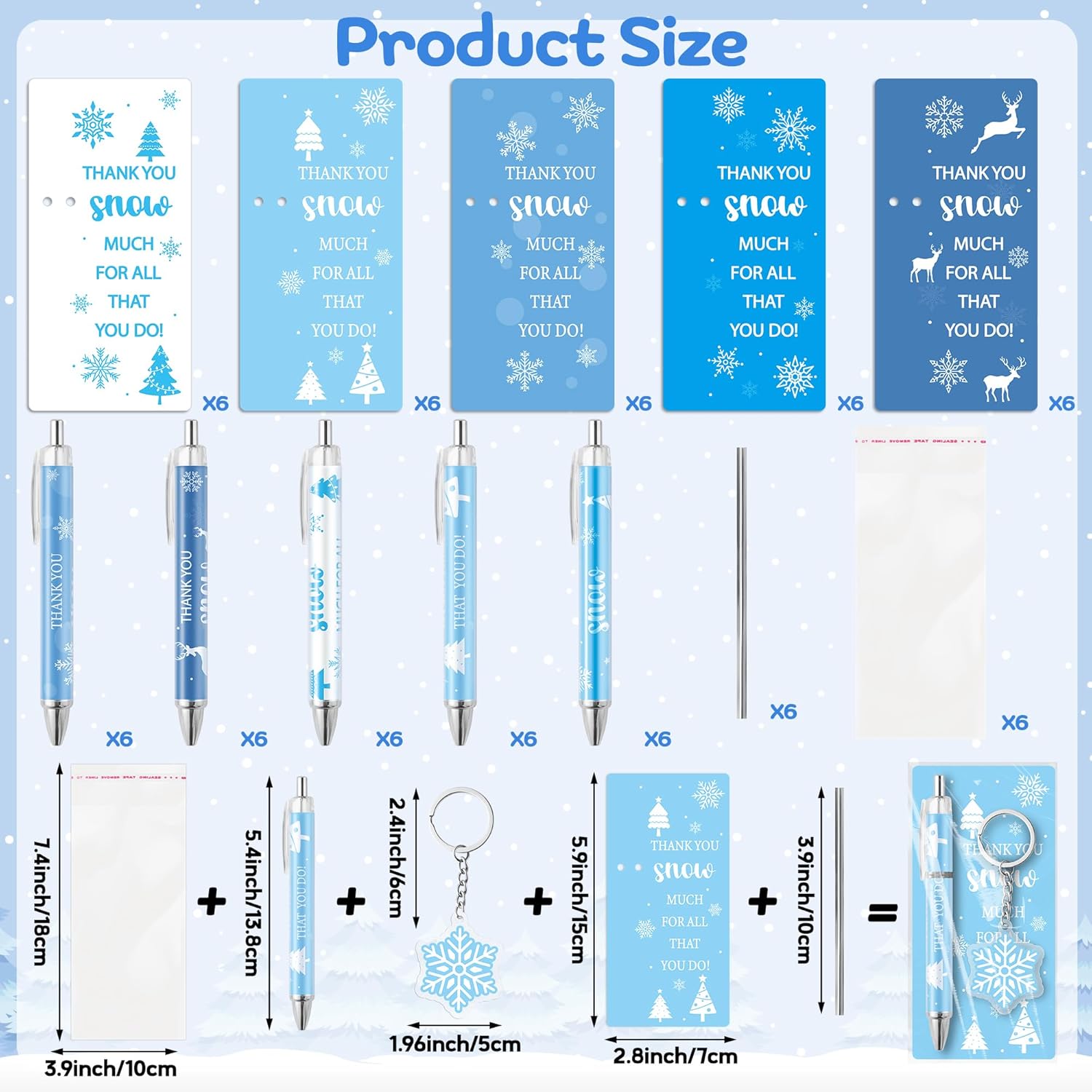 ANGOLIO Winter Snowflake Gifts Bulk 230Pcs Winter Snowflake Bookmarks Ballpoint Pens Keychains Employee Christmas Appreciation Gifts, Classroom Office Home Party Supplies Thank You Gift for Kid Adult
