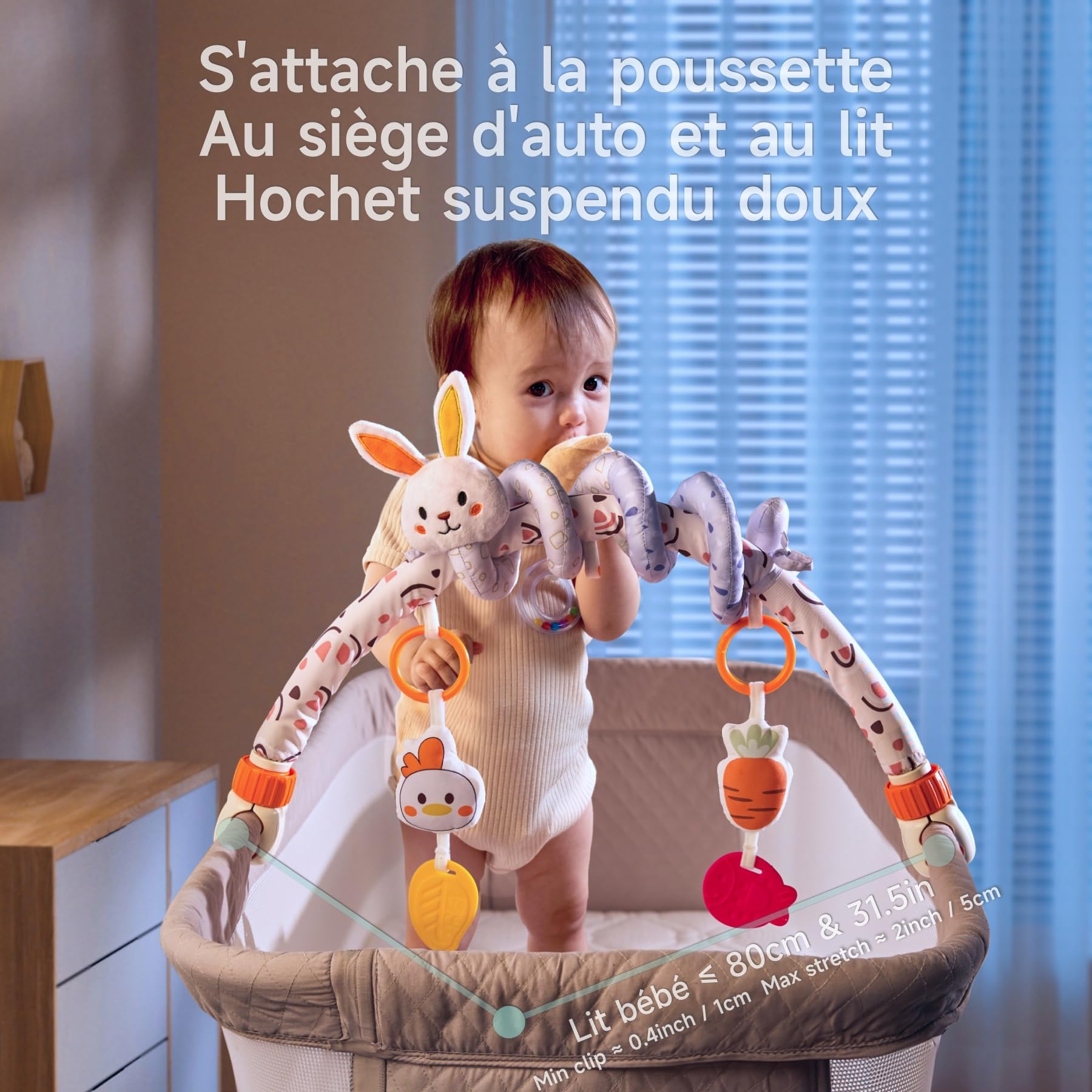 TUMAMA Kids Arche d'éveil Bébé de Poussette Jouet avec Spirale d'activité bébé Jouets Suspendus pour Berceau et Siège Auto pour 0-12 Monios