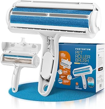 PORTENTUM Pet Hair Remover Roller, Reusable Animal Hair Removal Brush for Dogs and Cats, Easy to Clean Fixed Areas Pet Fur from Carpet, Furniture, Rugs, Stairs, bedding and Sofa